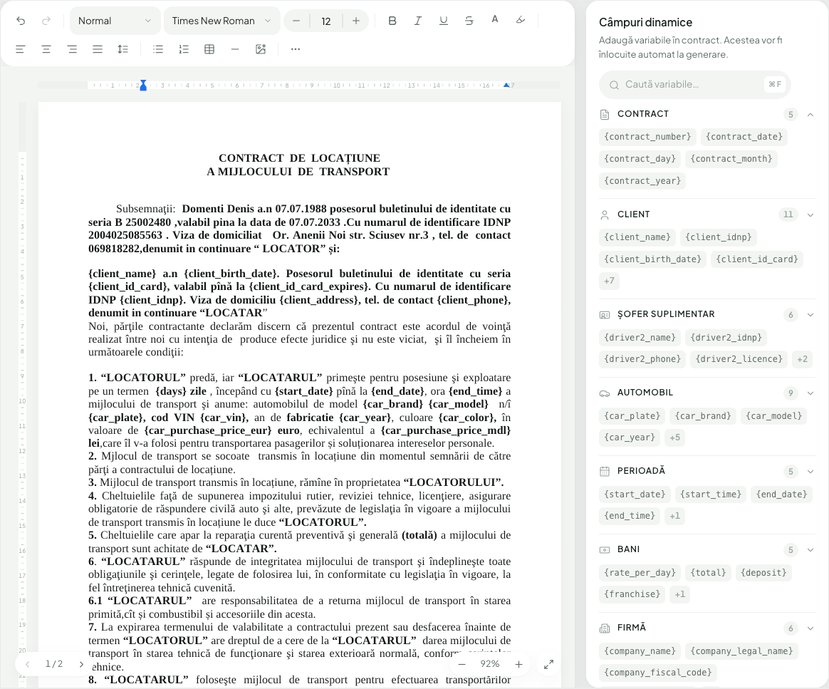Contract: Câmpuri dinamice